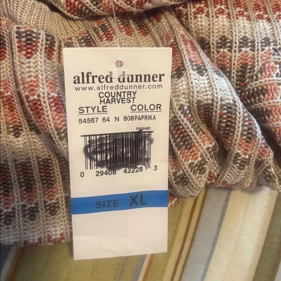 Alfred Dunner Cream Sweater with Pink & Tan Stripe Pattern - Picture 3 of 3